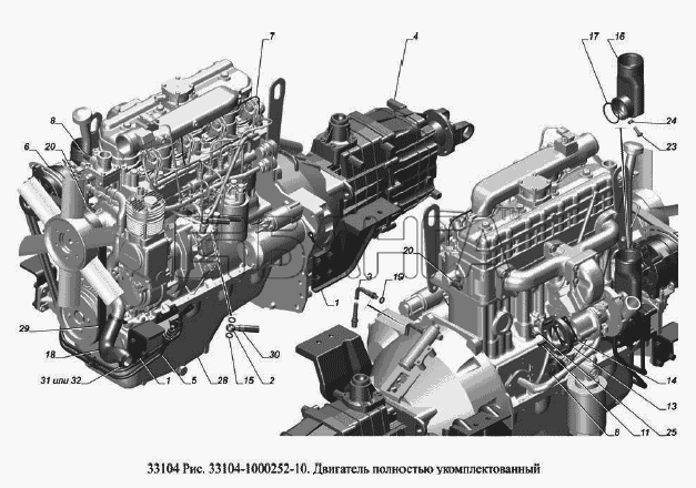 ГАЗ ГАЗ-33104 Валдай Евро 3 Схема Двигатель полностью